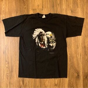 Black Animal Wolf and Eagle Graphic T-Shirt